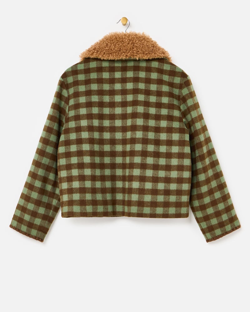Green & Brown Checked Wool Blend Coat