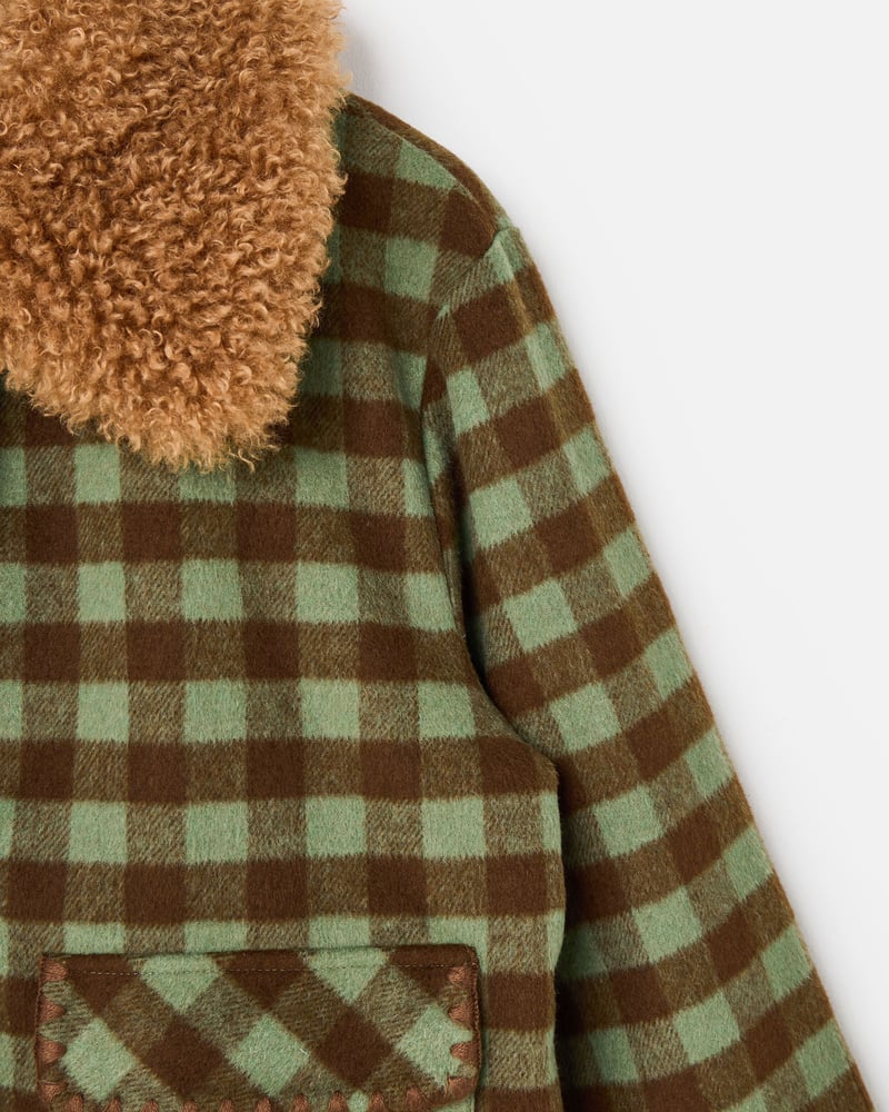 Green & Brown Checked Wool Blend Coat