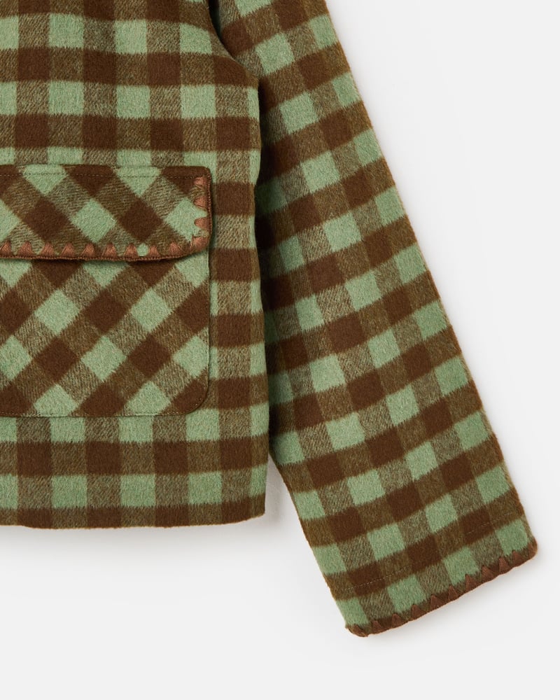 Green & Brown Checked Wool Blend Coat