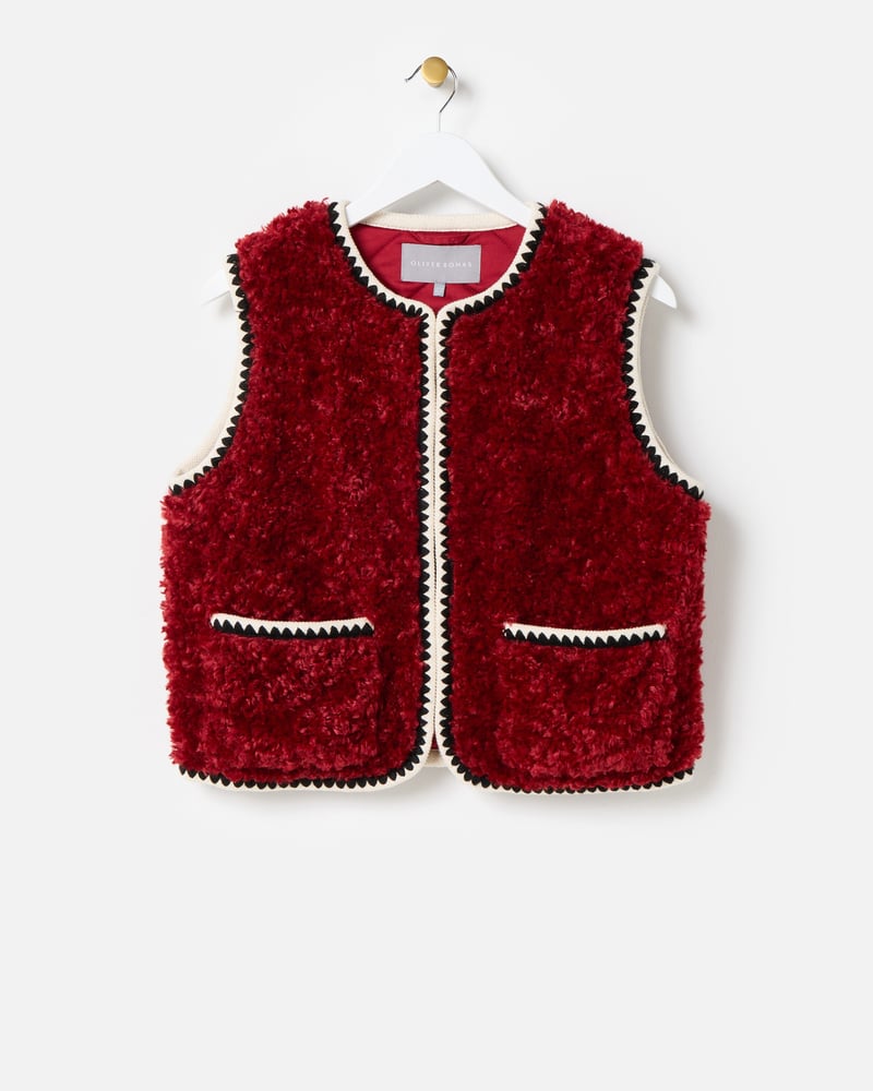 Burgundy Textured Faux Fur Gilet