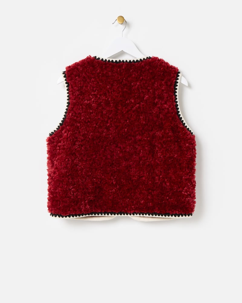Burgundy Textured Faux Fur Gilet