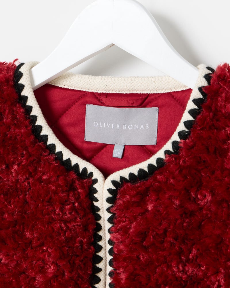 Burgundy Textured Faux Fur Gilet
