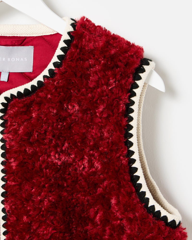 Burgundy Textured Faux Fur Gilet