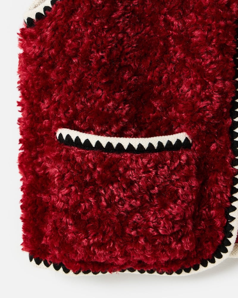 Burgundy Textured Faux Fur Gilet