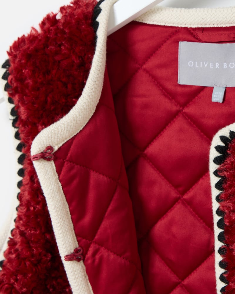 Burgundy Textured Faux Fur Gilet