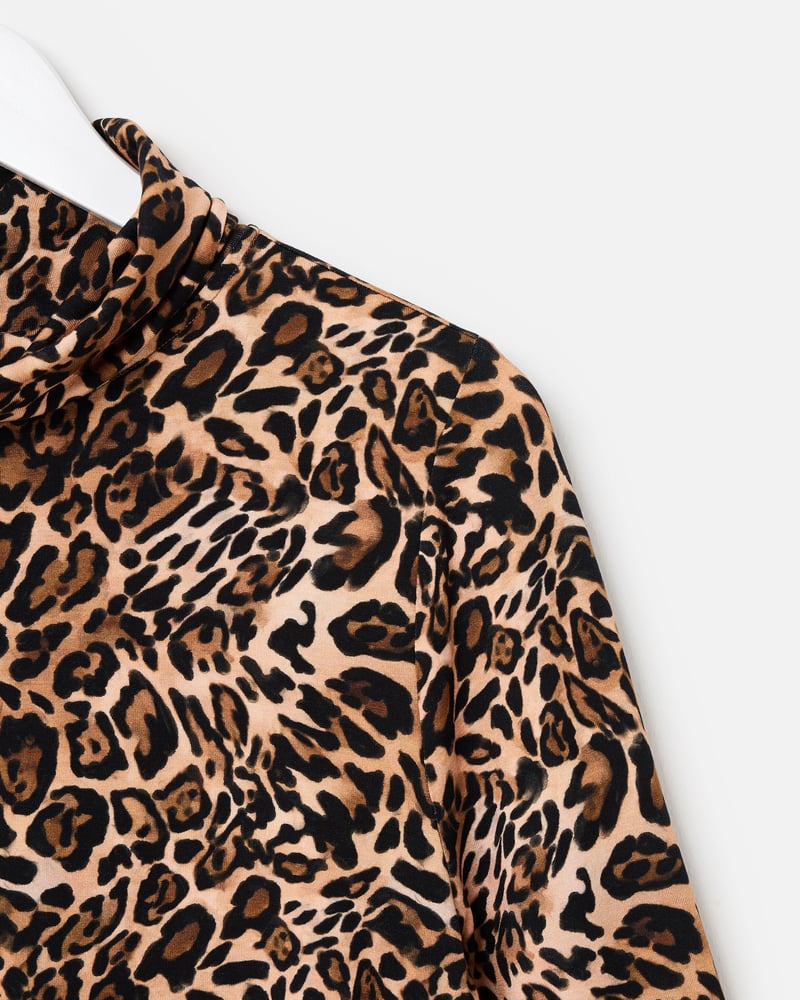 Brown Leopard Print Roll Neck Long Sleeve Top