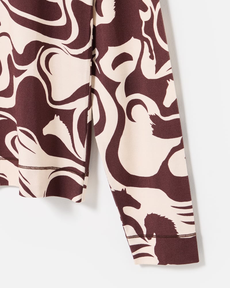 Brown & Cream Horse Print Fitted Long Sleeve Top