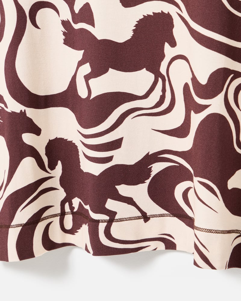 Brown & Cream Horse Print Fitted Long Sleeve Top