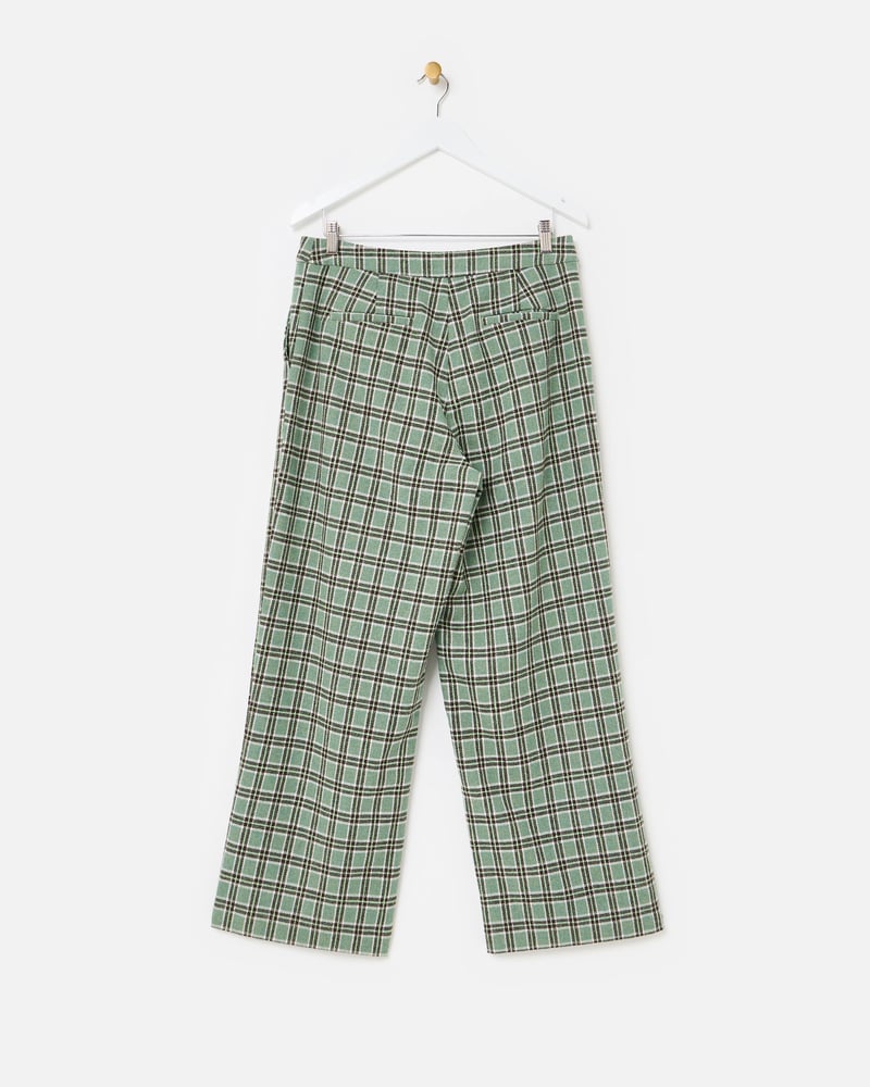 Green & Brown Checked Wool Blend Wide Leg Trousers