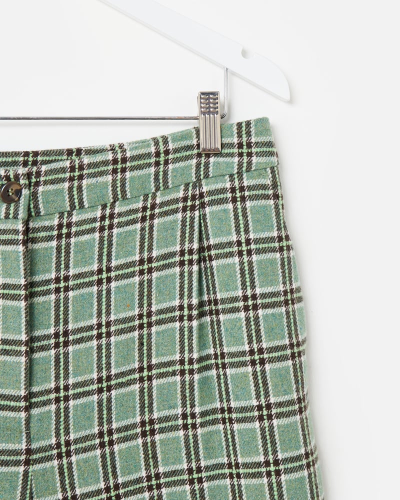 Green & Brown Checked Wool Blend Wide Leg Trousers