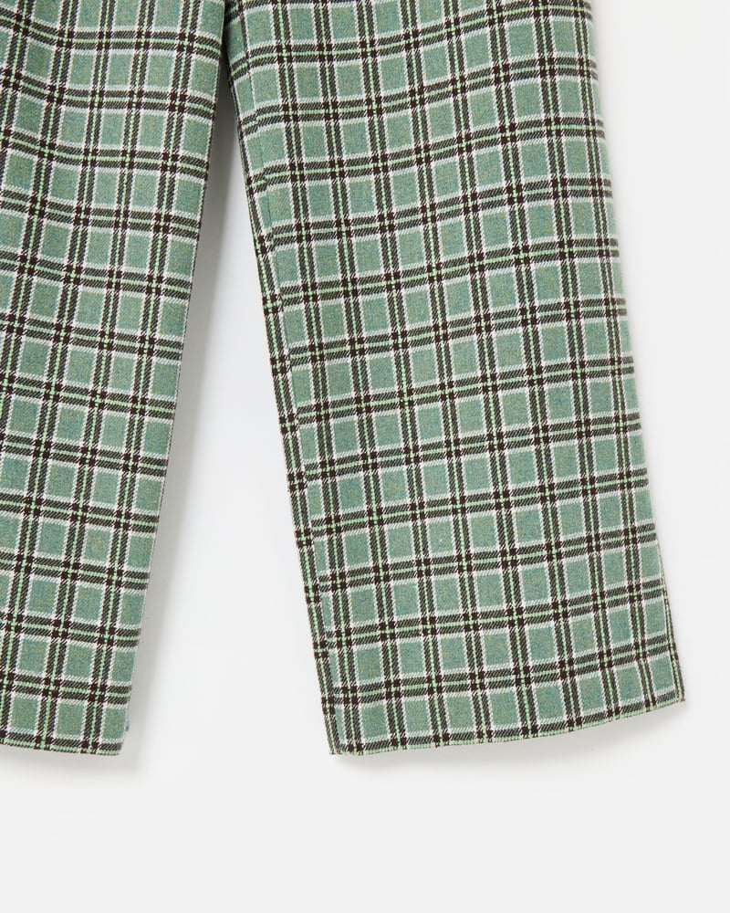 Green & Brown Checked Wool Blend Wide Leg Trousers