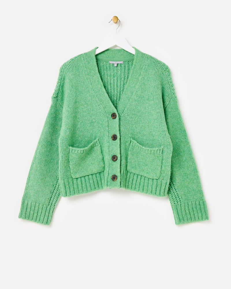 Green V-Neck Knitted Cardigan