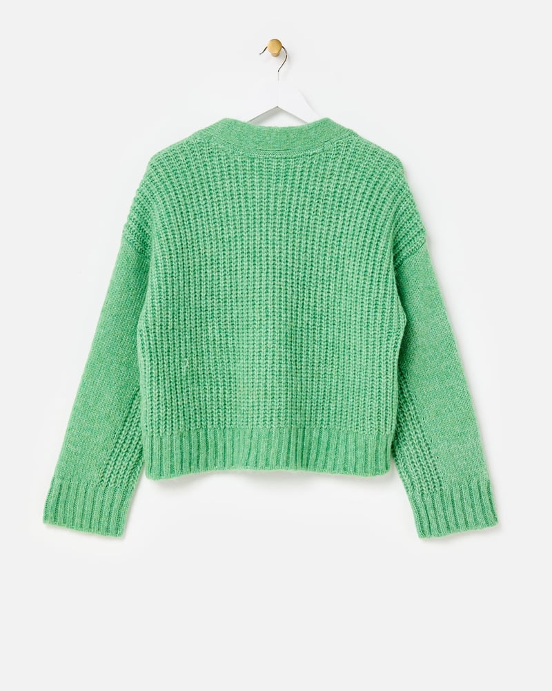 Green V-Neck Knitted Cardigan