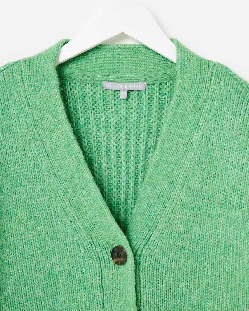 Green V-Neck Knitted Cardigan