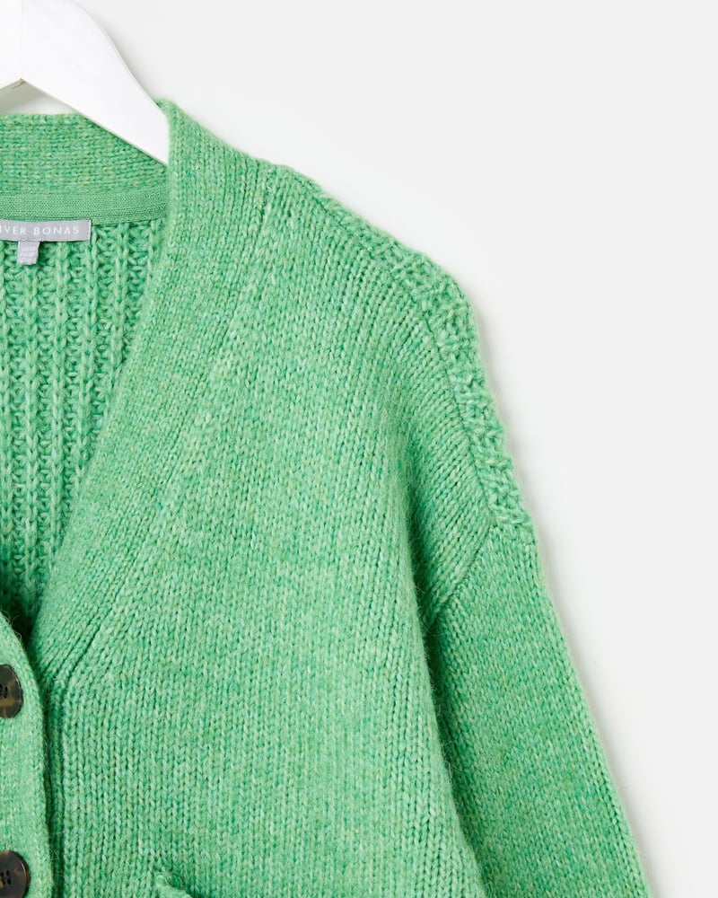 Green V-Neck Knitted Cardigan