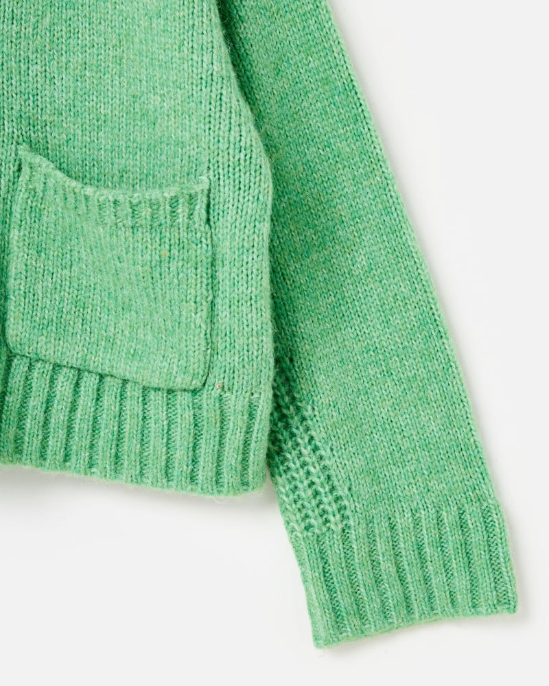 Green V-Neck Knitted Cardigan