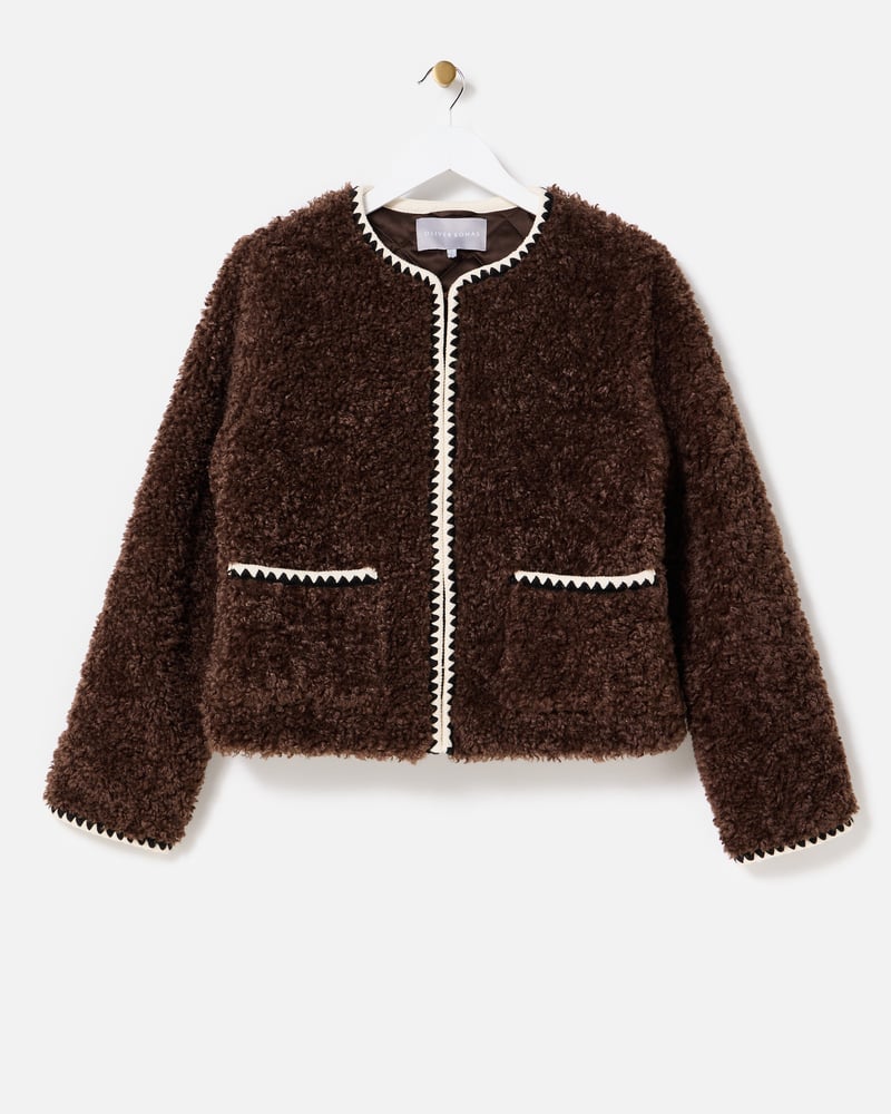 Chocolate Brown Textured Faux Fur Jacket