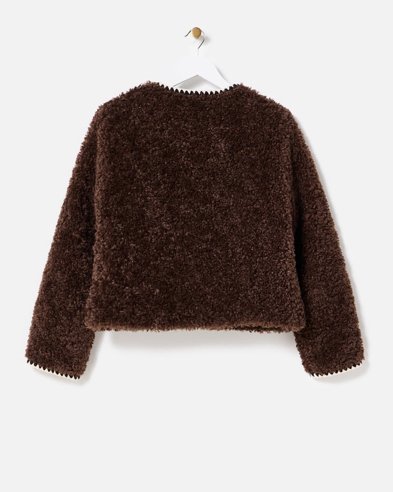 Chocolate Brown Textured Faux Fur Jacket