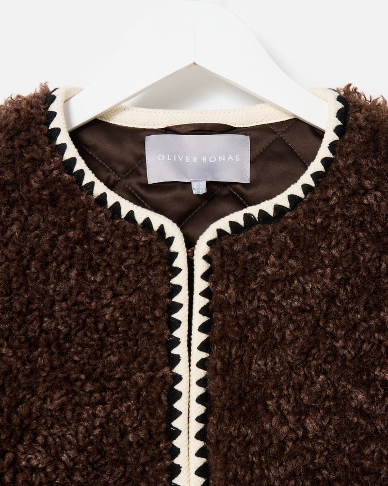 Chocolate Brown Textured Faux Fur Jacket