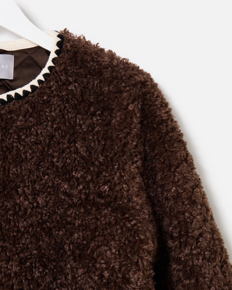 Chocolate Brown Textured Faux Fur Jacket