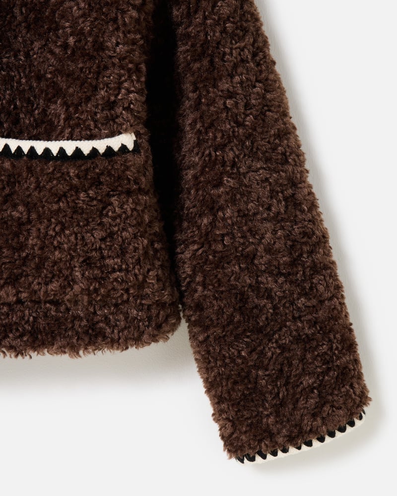 Chocolate Brown Textured Faux Fur Jacket