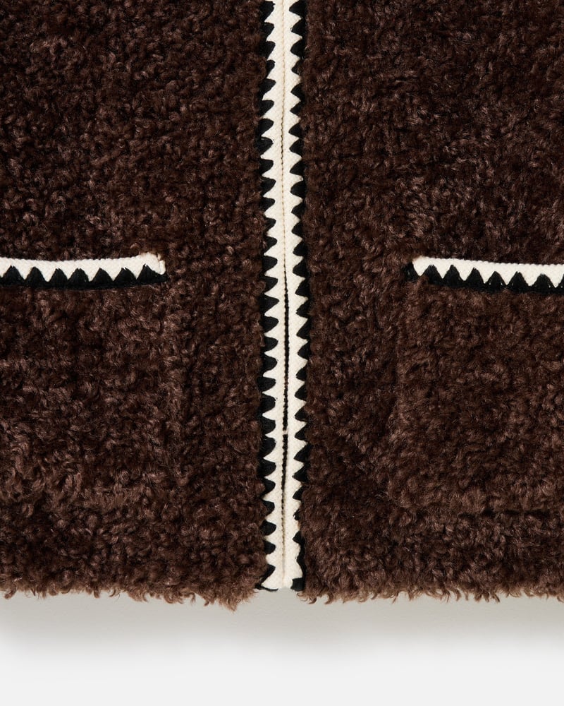Chocolate Brown Textured Faux Fur Jacket