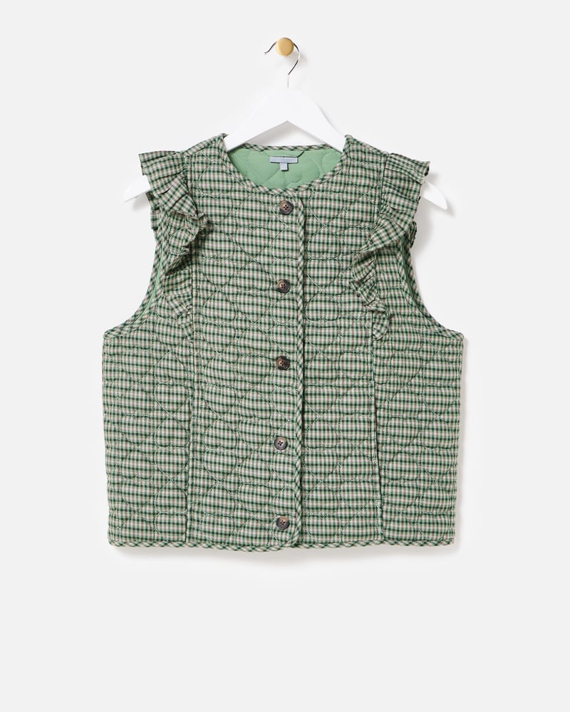 Green Checked Heart Quilted Gilet