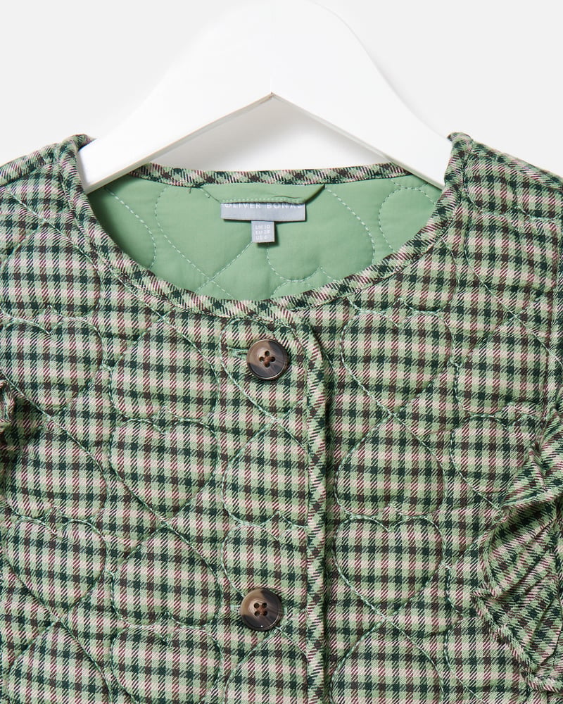 Green Checked Heart Quilted Gilet