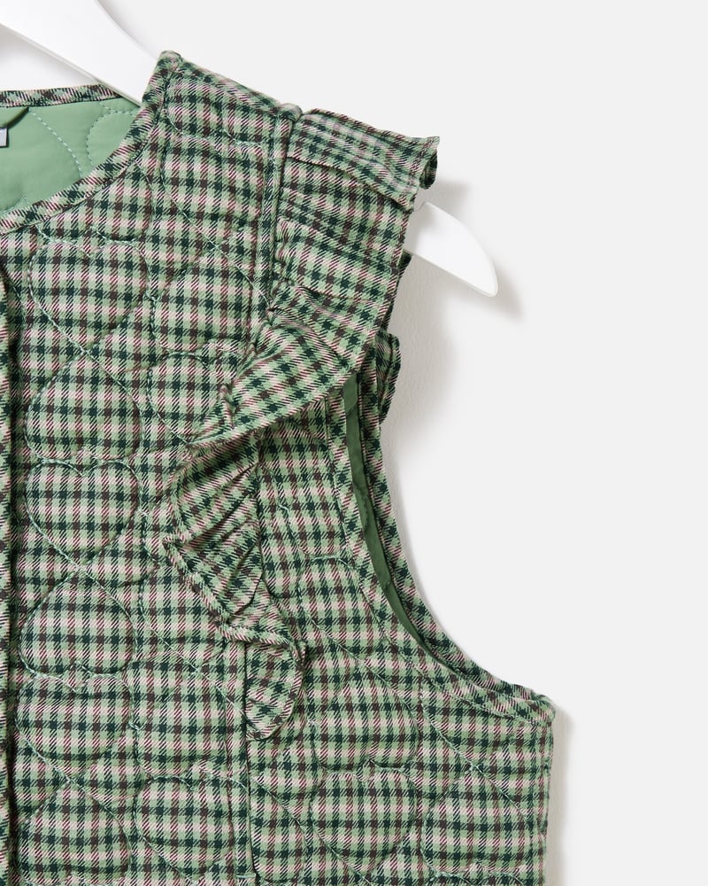 Green Checked Heart Quilted Gilet