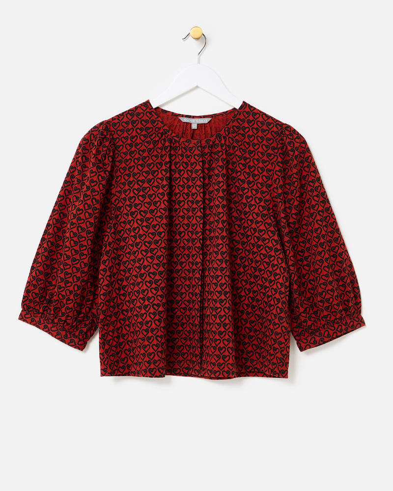 Red & Black Heart Print Cotton Blouse