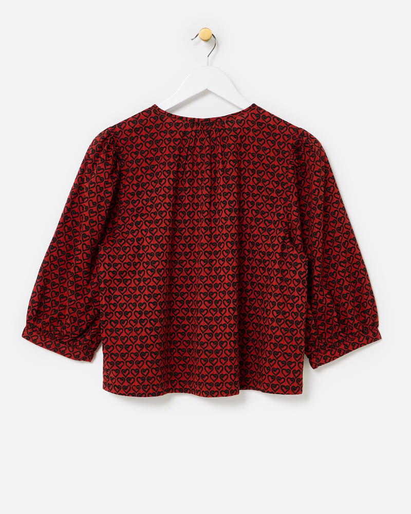 Red & Black Heart Print Cotton Blouse