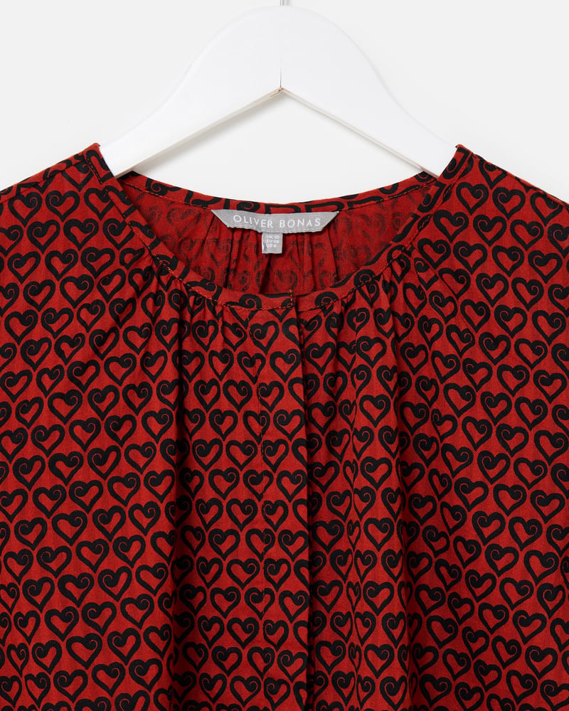Red & Black Heart Print Cotton Blouse