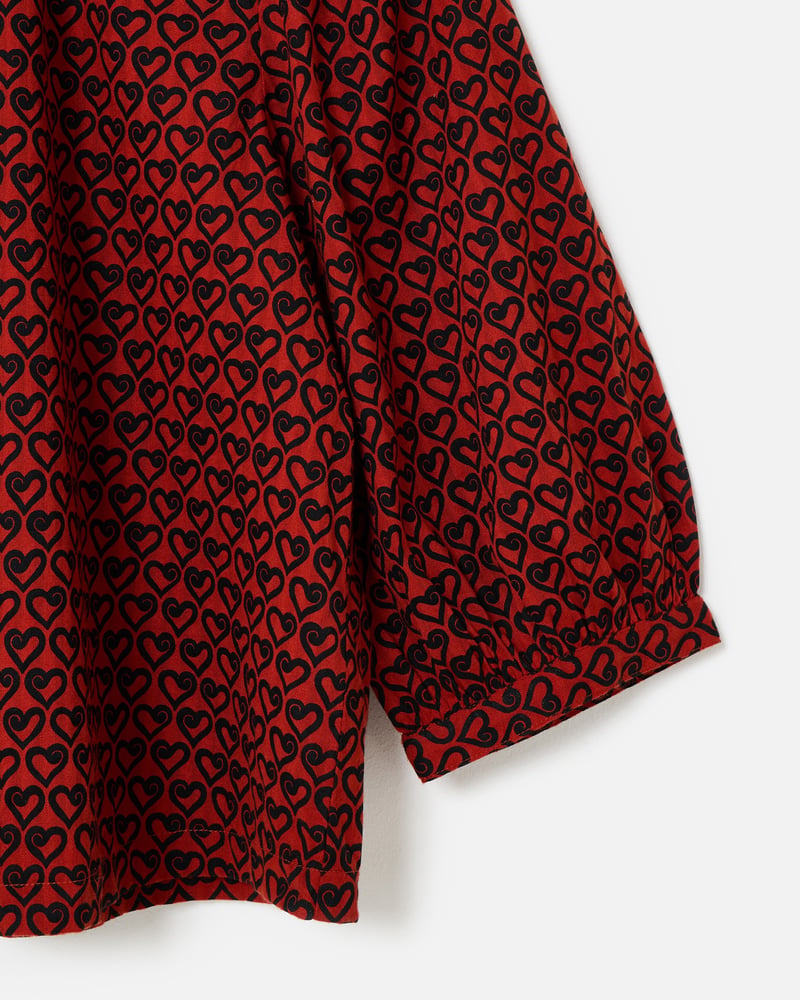 Red & Black Heart Print Cotton Blouse