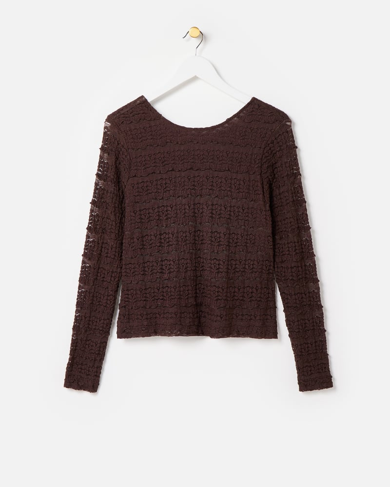 Chocolate Brown Lace Long Sleeve Top