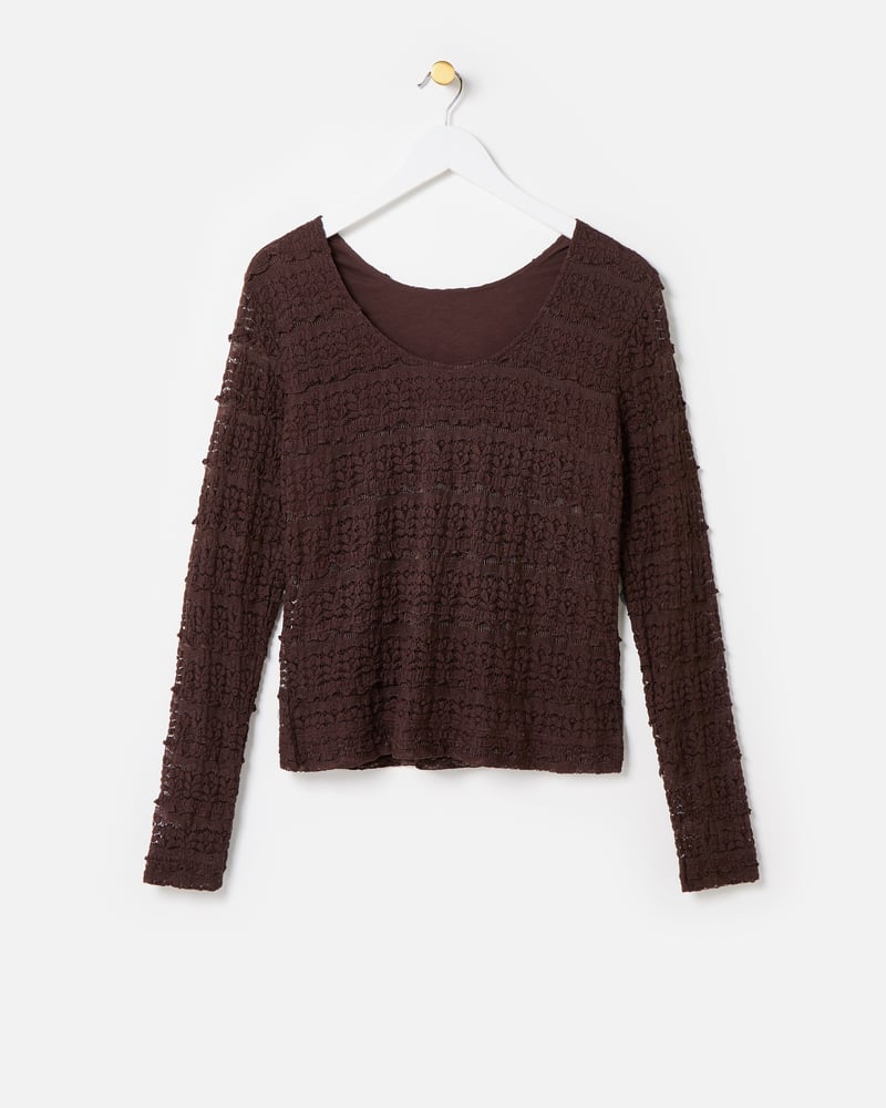Chocolate Brown Lace Long Sleeve Top