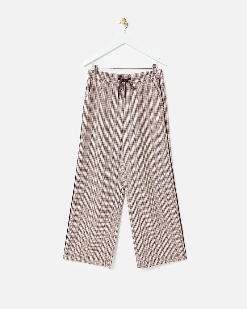 Brown Checked Wide Leg Jogger Trousers