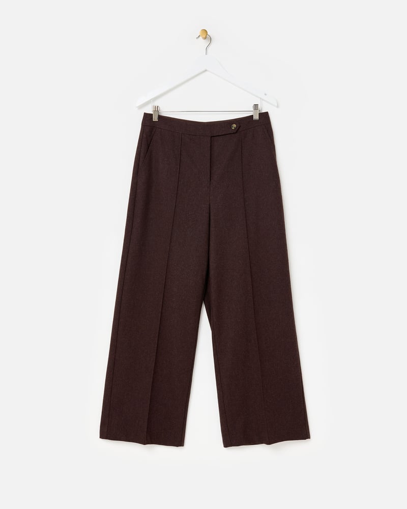 Chocolate Brown Wool Blend Wide Leg Trousers