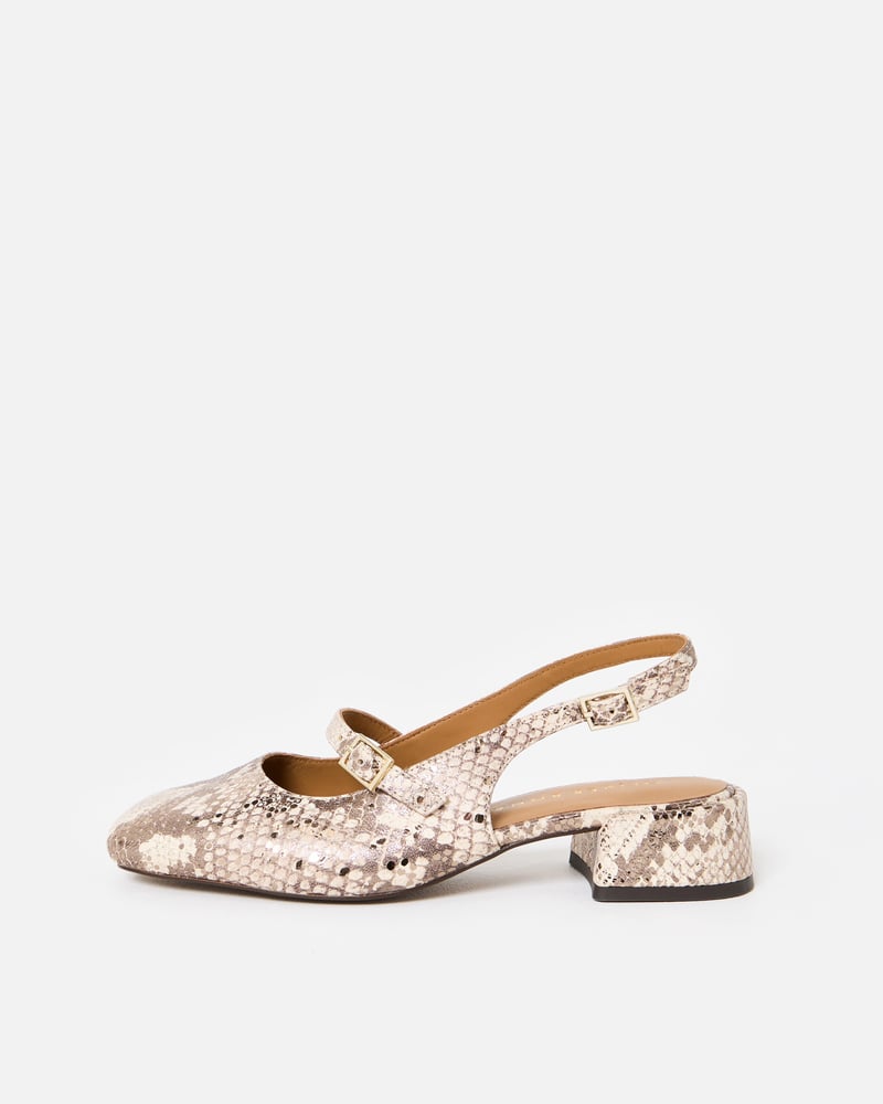 Metallic Snake Print Leather Heeled Slingbacks