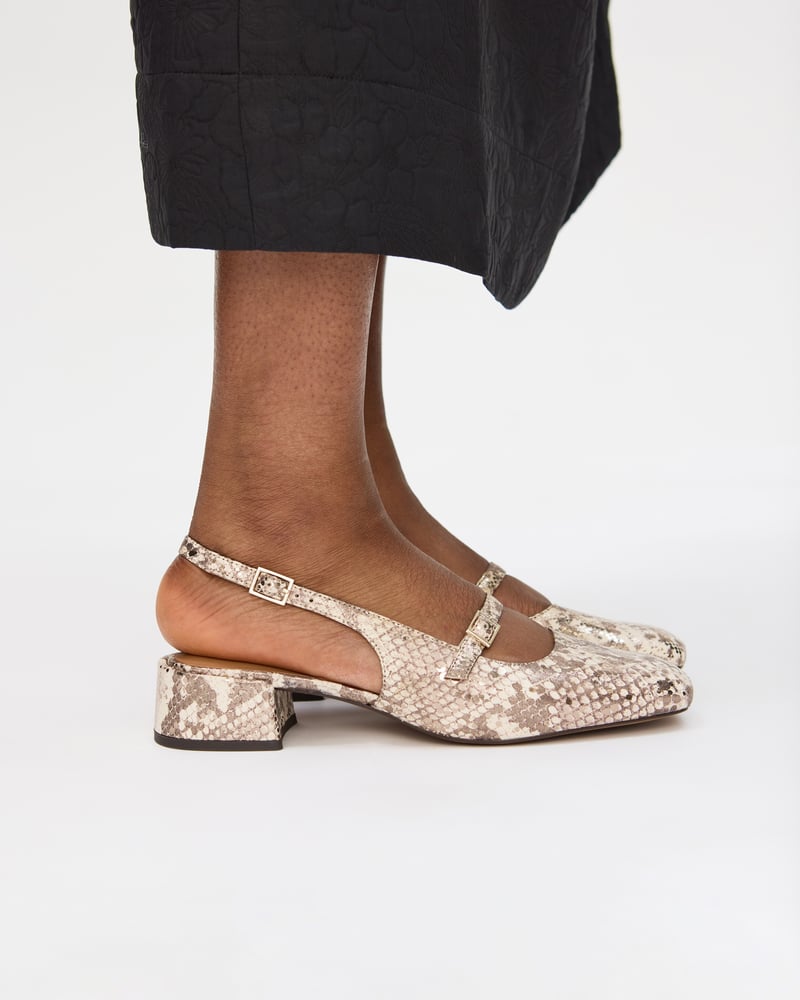 Metallic Snake Print Leather Heeled Slingbacks