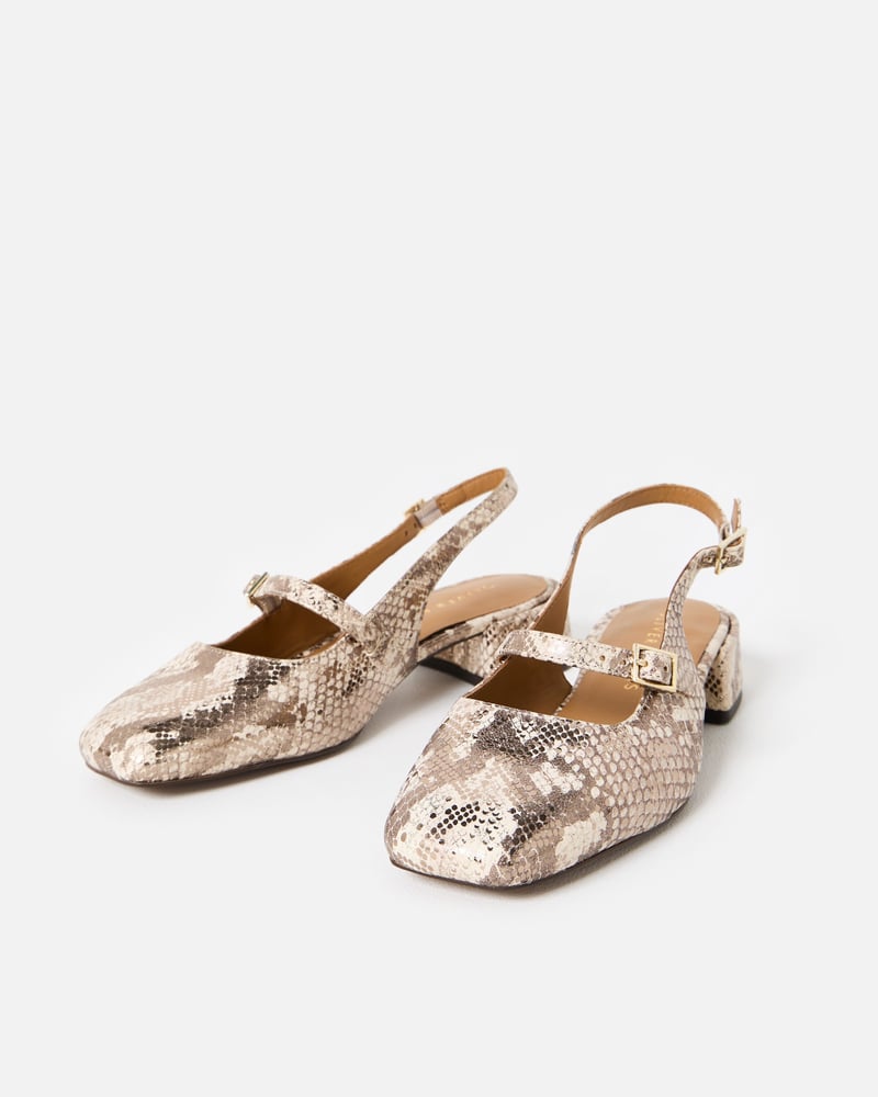 Metallic Snake Print Leather Heeled Slingbacks