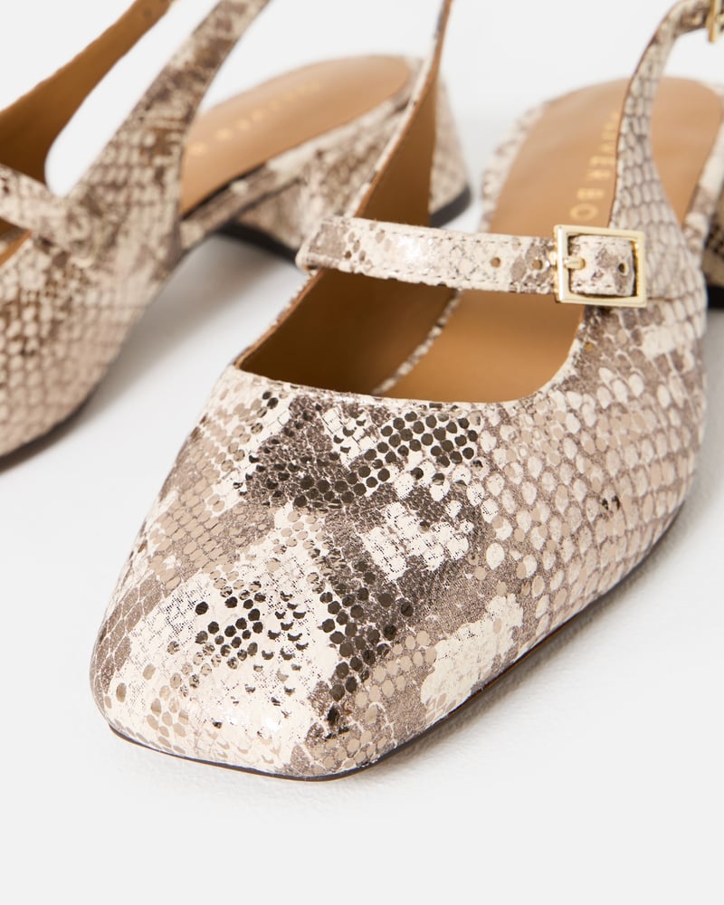 Metallic Snake Print Leather Heeled Slingbacks