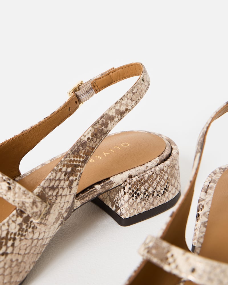 Metallic Snake Print Leather Heeled Slingbacks
