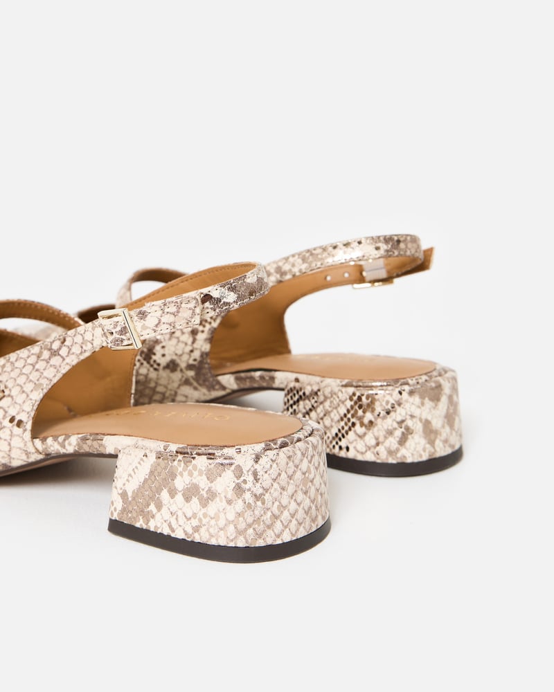 Metallic Snake Print Leather Heeled Slingbacks