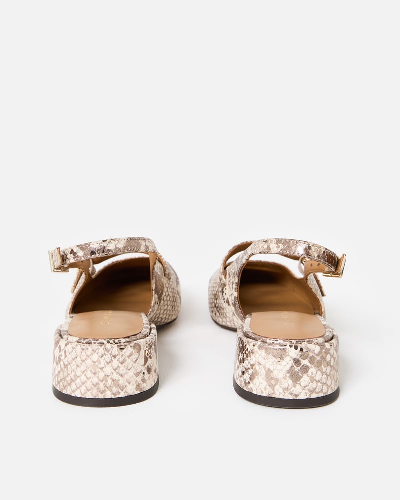 Metallic Snake Print Leather Heeled Slingbacks