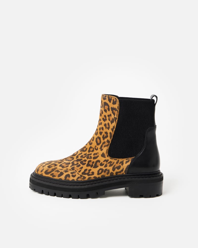 Brown Animal Print Suede Chunky Chelsea Boots
