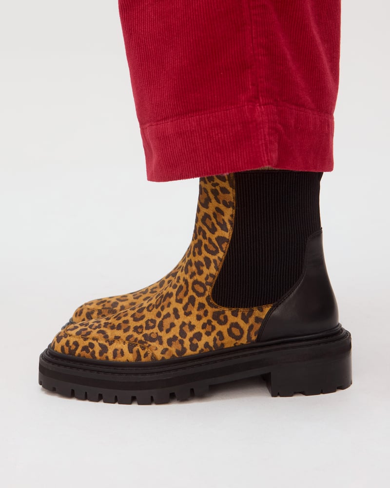 Brown Animal Print Suede Chunky Chelsea Boots