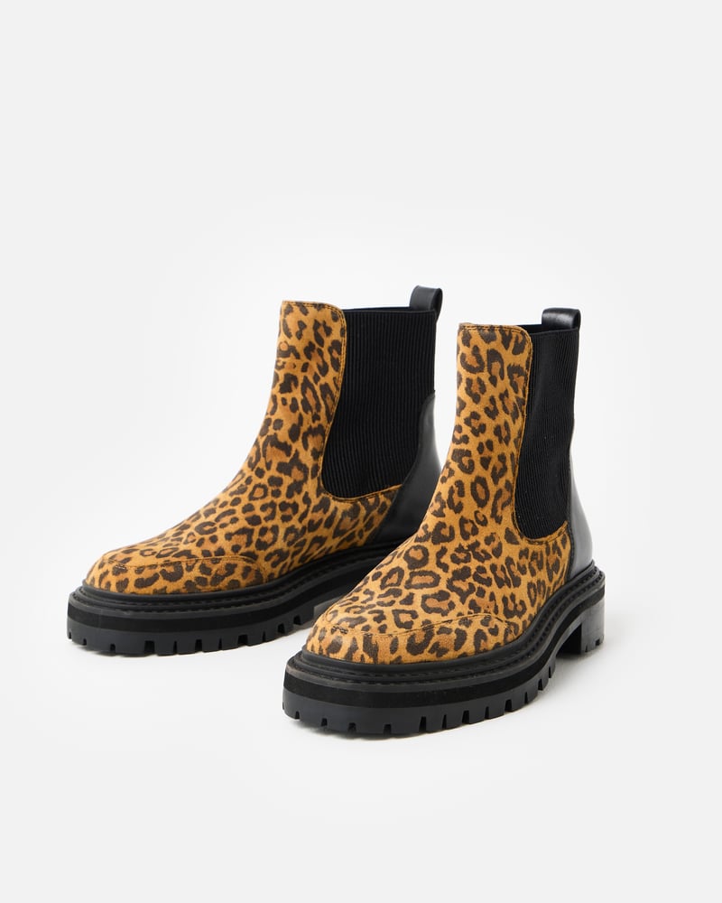 Brown Animal Print Suede Chunky Chelsea Boots