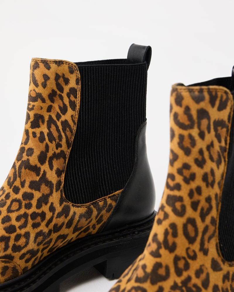 Brown Animal Print Suede Chunky Chelsea Boots