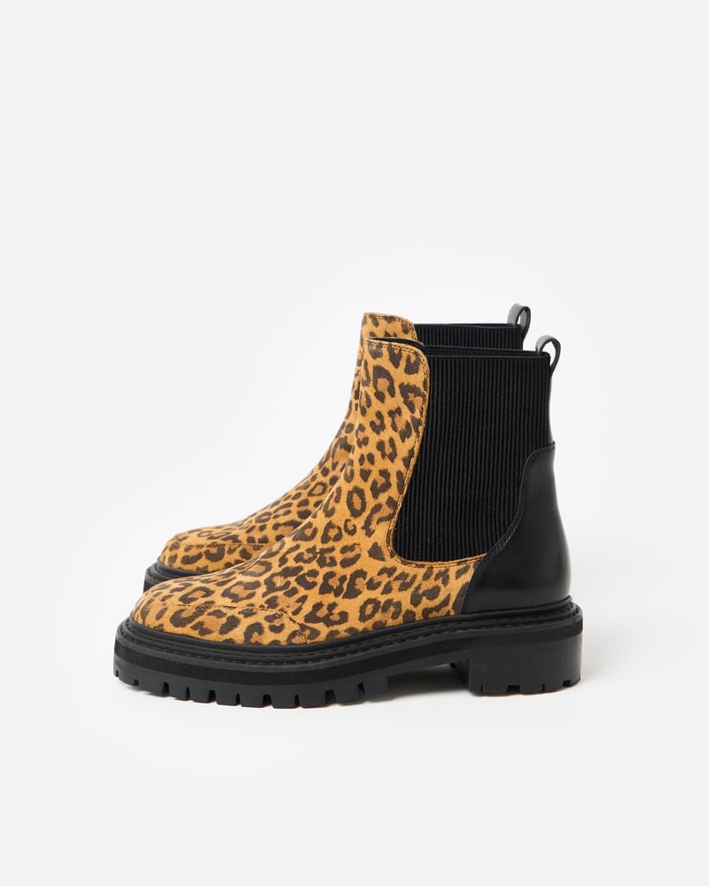 Brown Animal Print Suede Chunky Chelsea Boots