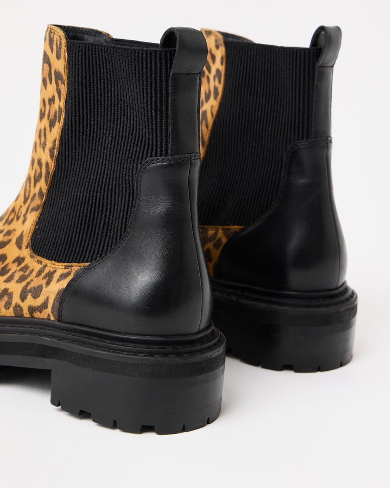 Brown Animal Print Suede Chunky Chelsea Boots